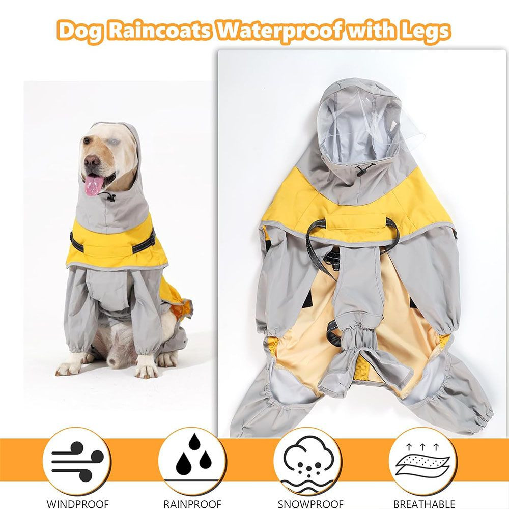 Dog Raincoat with Harness Reflective Rain Jacket Adjustable Hoodie