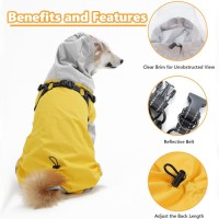 Dog Raincoat with Harness Reflective Rain Jacket Adjustable Hoodie