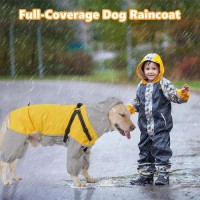 Dog Raincoat with Harness Reflective Rain Jacket Adjustable Hoodie